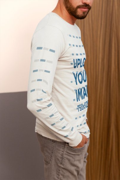 Bella Canvas Mockup Featuring a Man With a Long-Sleeve Tee and a Homemade Feel Aesthetic