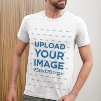 Video Featuring a Bearded Man Posing in a Bella Canvas Crewneck T-Shirt