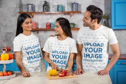 Scott International Tee Mockup of a Cheerful Family Chopping Some Peppers m41118