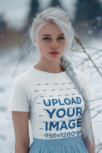 T-Shirt Mockup of an AI-Generated Woman Inspired by an Ice Queen Character