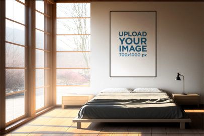Art Print Mockup Featuring an AI-Created Bedroom With a Nordic Style m32657