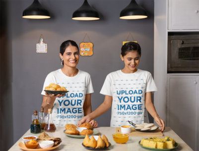 Scott International T-Shirt Mockup of a Smiling Woman and a Teenage Girl Making a Meal