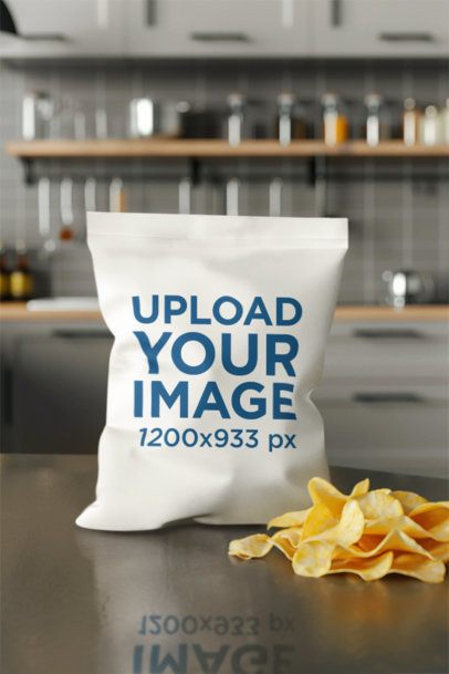 Mockup of an AI-Generated Chip Bag Placed on a Table With Chips