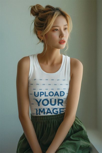Tank Top Mockup Featuring an AI-Created Woman Inspired by a Fairy Look m41039