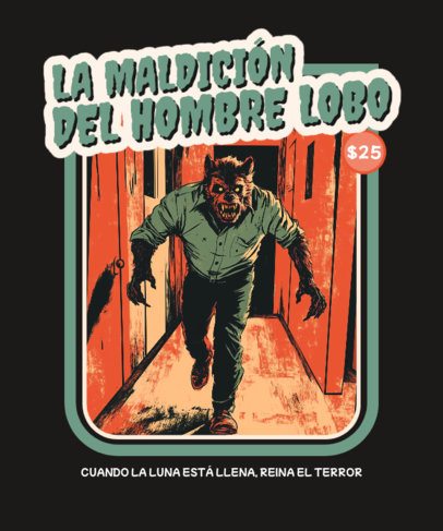 Retro T-Shirt Design Maker for Halloween with an Illustrated Werewolf