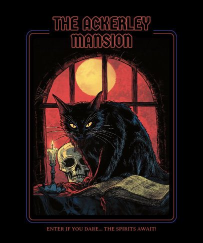 T-Shirt Design Template Featuring an Evil Cat Graphic for Terror Enthusiasts 6864c