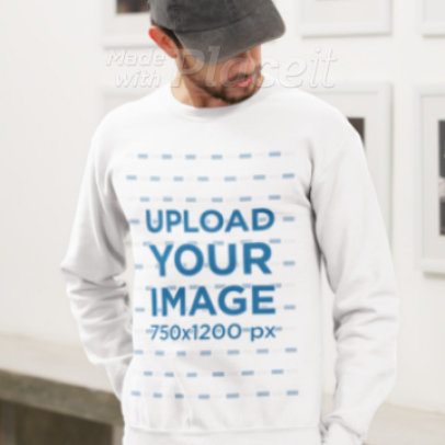 Gildan Sweatshirt Video Featuring a Man in a Homemade Feel Style 8907v