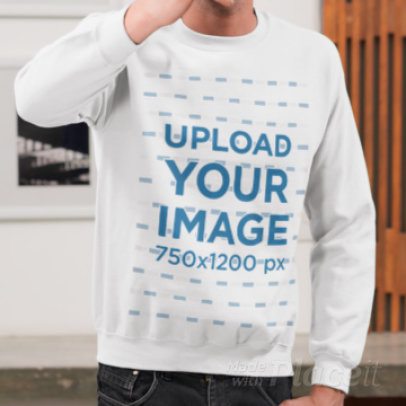 Gildan Sweatshirt Video Featuring a Cropped-Face Bearded Man With a Smartphone