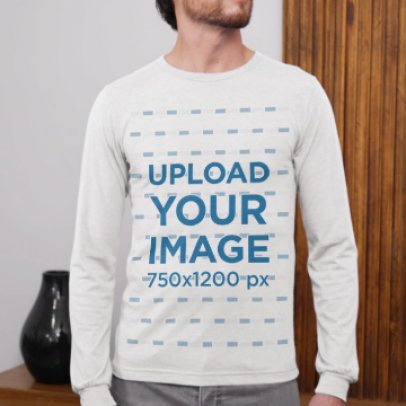 Bella Canvas Video of a Bearded Man Wearing a Long-Sleeve Tee