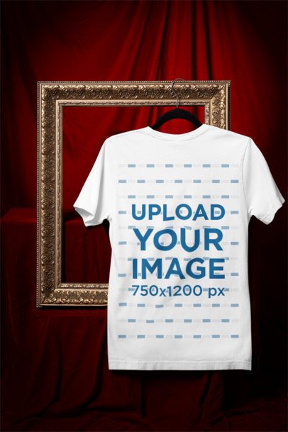 Back-View Mockup Featuring a Gildan T-Shirt Hanging from a Classic Frame m41091