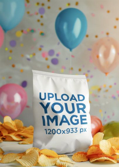 Mockup of an AI-Generated Chip Bag Placed on a Table With Birthday Decorations m50240