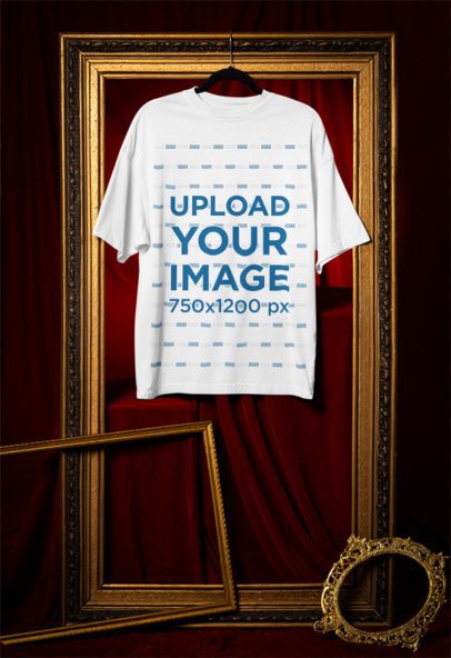 Mockup Featuring a Rounded-Neck T-Shirt Hanging from a Vintage Frame m41070