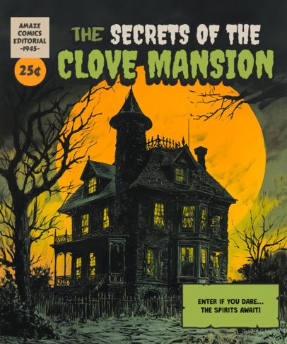 T-Shirt Design Creator Featuring a Retro Aesthetic and a Haunted Mansion Comic Theme