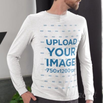 Bella Canvas Long-Sleeve Tee Video Featuring a Cropped-Face Bearded Man