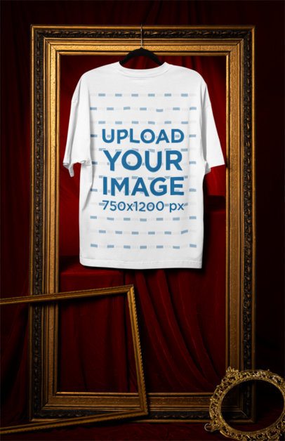 Back-View Mockup Featuring a T-Shirt Hanging from a Classical Frame m41072
