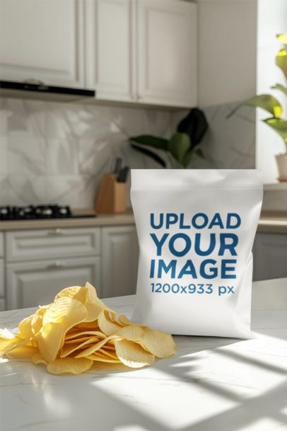 Mockup of an AI-Generated Chip Bag Placed on a Kitchen Table