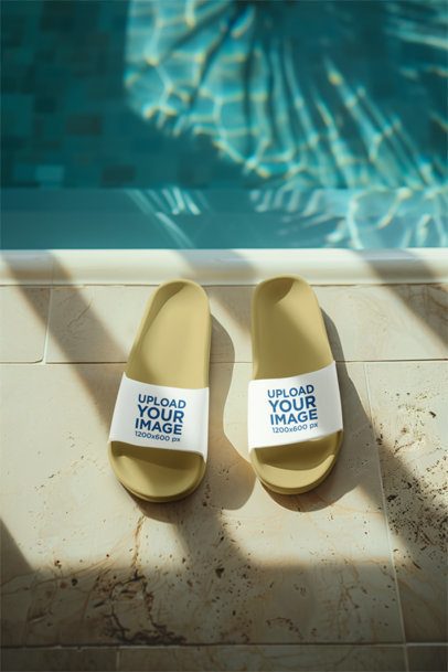Mockup of an AI-Generated Pair of Sandals Placed by the Poolside