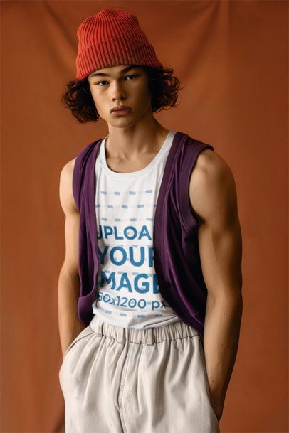 Tank Top Mockup Featuring an AI-Generated Man Inspired by a Famous Movie Character m41044