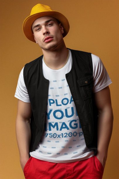 T-Shirt Mockup of an AI-Generated Man With an Outfit Inspired by a Popular Boy Character