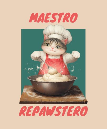 T-Shirt Design Maker Featuring a Cute Illustrated Cat Baking Something 7014