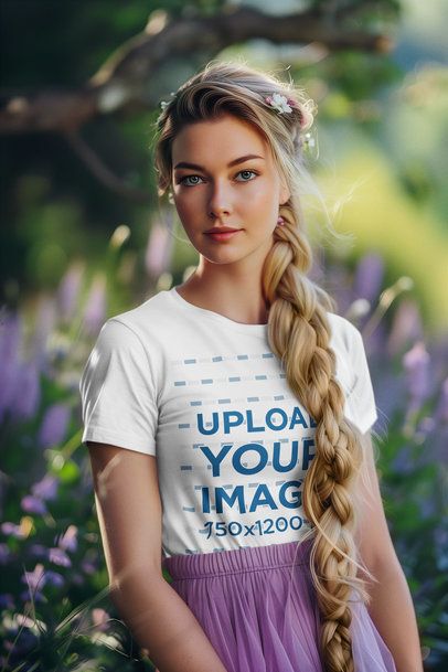 T-Shirt Mockup of an AI-Generated Woman With a Long Braid Inspired by a Princess