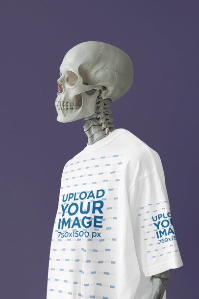 AI-Created Mockup Featuring a Skeleton Wearing a T-Shirt with a Customizable Sleeve m50442