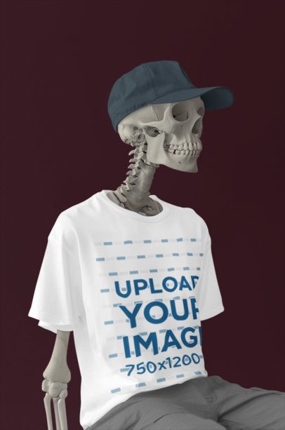 T-Shirt Mockup Featuring an AI-Created Skeleton With a Spooky Aesthetic m50447