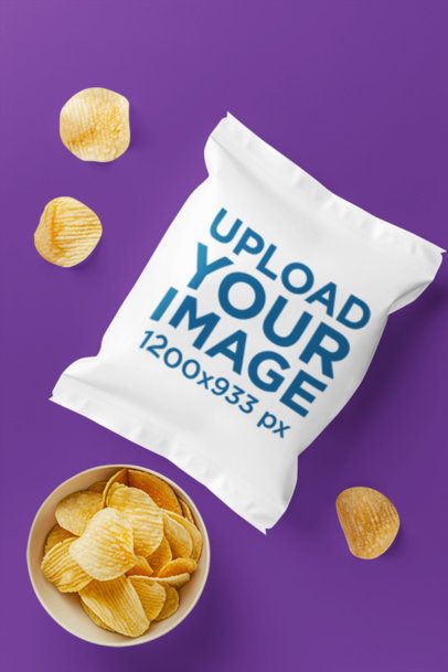 AI-Created Mockup of a Sublimated Chip Bag With a Plate of Chips