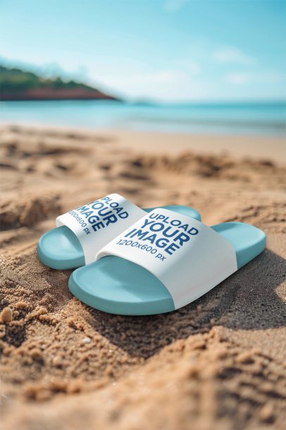 AI-Created Mockup Featuring a Pair of Sandals Placed on the Sand
