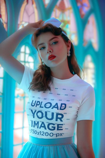 T-Shirt Mockup Featuring an AI-Created Woman With a Princess-Inspired Look