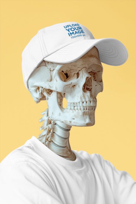 Embroidered Dad Hat Mockup of an AI-Generated Skeleton in a Studio