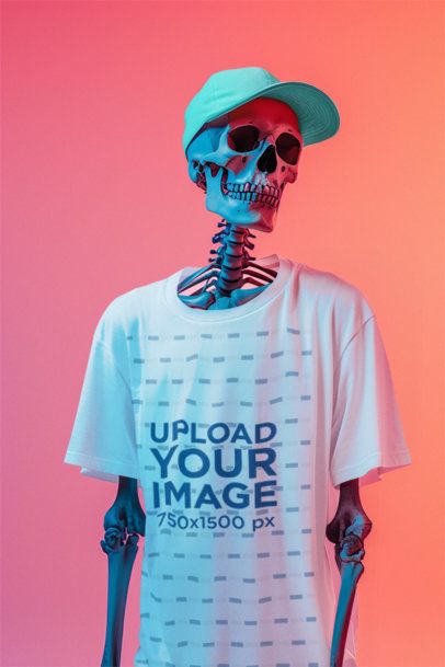 Crewneck T-Shirt Mockup of an AI-Generated Skeleton Against a Gradient Background m50445
