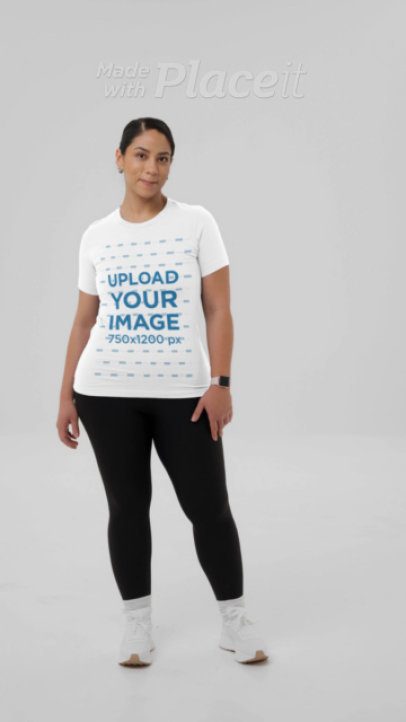 Bella Canvas T-Shirt Video Featuring a Woman Posing in a Studio With a Wellness Outfit