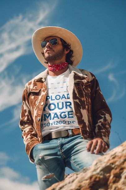 T-Shirt Mockup Featuring an AI-Created Man Inspired by a Cowboy Toy Movie m41193