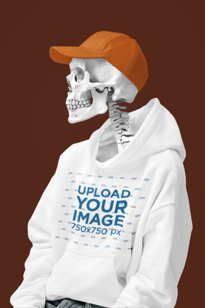 Mockup of a Skeleton Generated by AI Wearing a Pullover Hoodie