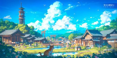 Desk Mat Design Maker Featuring an Anime Landscape With a Cat 7034
