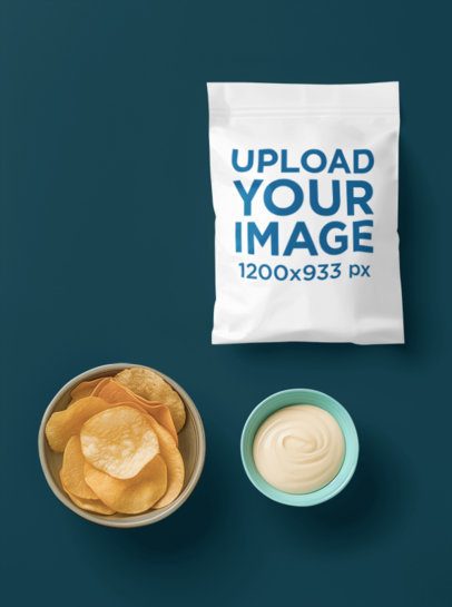 Mockup of an AI-Generated Chip Bag With Cheese Cream and Some Snacks m50249