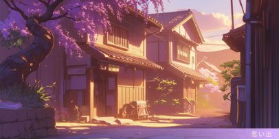 Desk Mat Design Template Featuring an Illustrated Neighborhood With an Anime Style 7030c