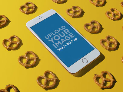 Gold iPhone 8 Plus Mockup with Pretzels