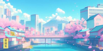 City Landscape Desk Mat Design Template With an Anime Style 7033g