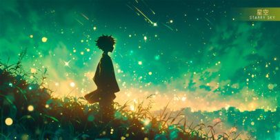 Desk Mat Design Template Featuring a Starry Sky Background With a Boy 7034c