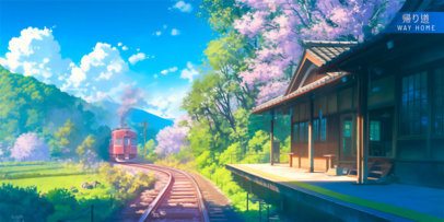 AI-Generated Desk Mat Design Creator With a Nice Train Station Landscape 7034f