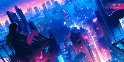 Manga-Styled Desk Mat Design Template Featuring a City-Themed Landscape 7034g