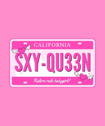 T-Shirt Design Maker Featuring a Girly License Plate With a Quote 7027