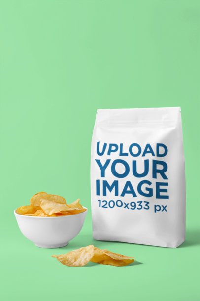 Chip Bag Mockup Featuring AI-Created Chips and a Customizable Background