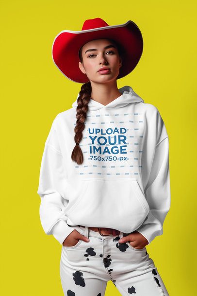 Hoodie Mockup of an AI-Generated Woman Wearing a Cowgirl Toy-Inspired Stye m41186