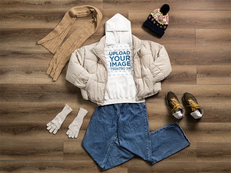 Gildan Hoodie Mockup Featuring a Casual Winter Outfit