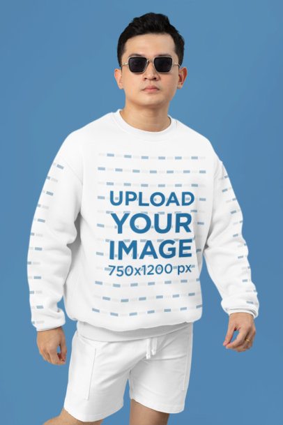 Mockup of a Man with Sunglasses Wearing a Sweatshirt with Customizable Sleeves