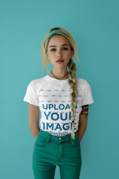 Round-Neck Tee Mockup of an AI-Generated Woman With Tattoos Inspired by a Princess