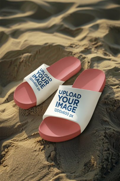 AI-Created Mockup Featuring a Pair of Sandals Lying on the Sand
